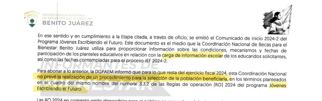 No habrá registros ni convocatoria de la beca Jóvenes Escribiendo el Futuro 2024-2